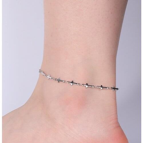 Skyrim Jesus Cross Chain Foot Anklet for Women Girls Stainless Steel Summer Beach Leg Ankle Bracelet Unfading Jewelry Gift