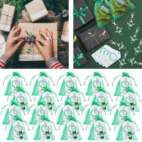 Alloy Angel Keychain, Baby Shower Angle Wing Pearl Keychain with Drawstring Bag and Gift Tags, Great Gifts for Wedding, Birthday