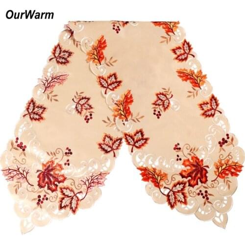 OurWarm Fall Wedding Table Runner Embroidered Thanksgiving Party Decoration Multicolor 38*176cm Harvest Dinner Parties