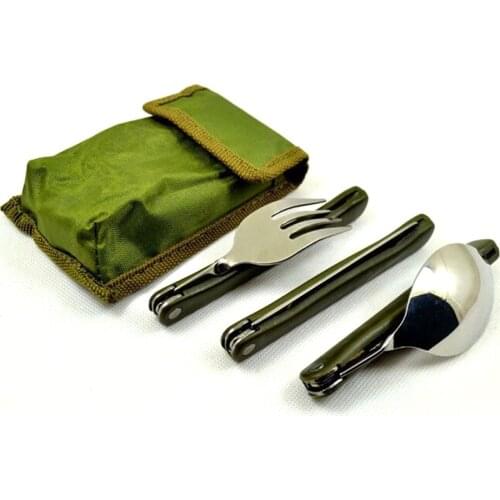 EDC Tableware Troops Marching Folding Knife And Fork Spoon Portable Outdoor Camping 3-Piece Cutlery Multifunctional Accessories