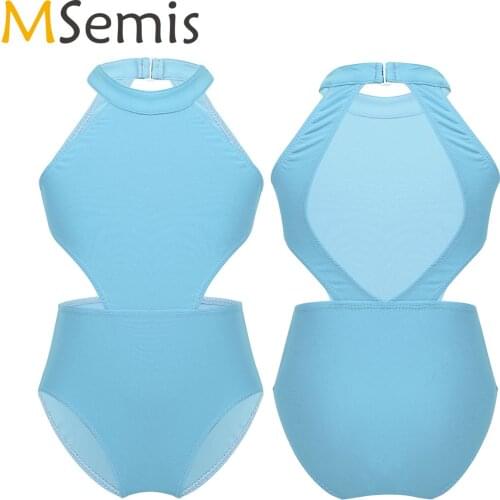 Girls Halter Hollow Waist Ballet Leotards Dancewear Kids Gymnastics Leotard Bodysuit Child Practice Stage Performance Costumes
