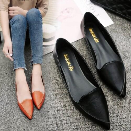 Spring and summer new wild pointed shallow mouth flat shoes fashion solid color low to help leisure boat shoes