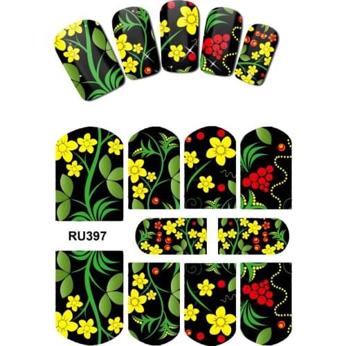 UPRETTEGO NAIL ART BEAUTY WATER DECAL SLIDER NAIL STICKER VINTAGE FLOWER EMPIRE BLUE YELLOW TULIP STRAWBERRY RU397-402