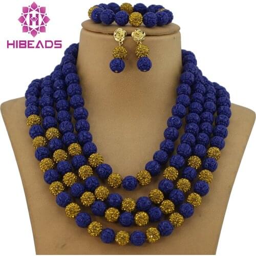 Amazing Navy Blue Nigerian Wedding Coral Beads Jewelry Set Handmade Carved Coral Bridal Jewelry Set 2017 Free Shipping CNR006