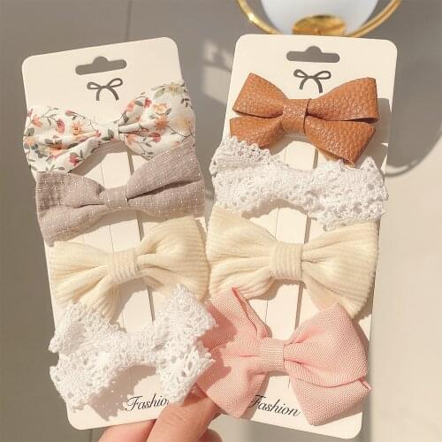 4PCS/SET 2021 New Girls Leopard Hairpins Kids Sweet Hair Clips Barrettes Lovely Hair Bows Children Cute Kids Hair Accessories