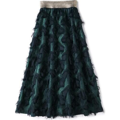 2021 Skirts Womens Special Design Long Skirt WF0083 Dark Green Golden brown Stars Pattern Women Skirt