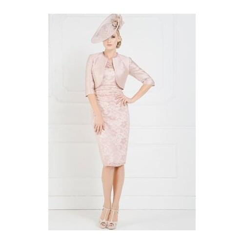 Free shipping robe de soiree 2016 vestido de madrinha bridal pink short godmother Mother of the Bride lace Dresses with jacket