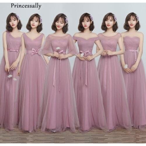 Robe De Soriee New Bridesmaid Dresses Dusty Long Boat Neck A-line Peated Cheap Prom Party Gown Under 50 Vestido Boda Longo 2017