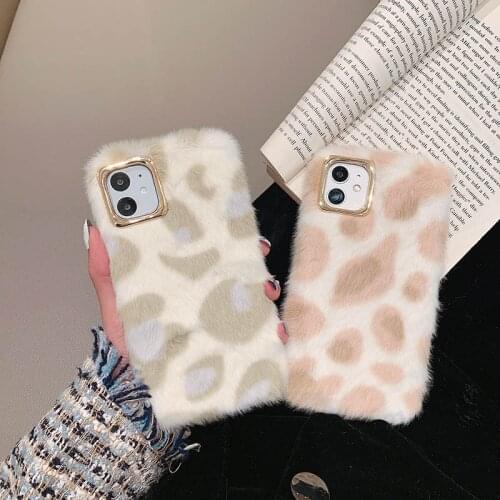 Winter Warm Plush Phone Case for iPhone XS Max XR X 11 Pro Max Cute Leopard Furry fluffy Fur Cover for iPhone 6 6S 7 8 Plus Case