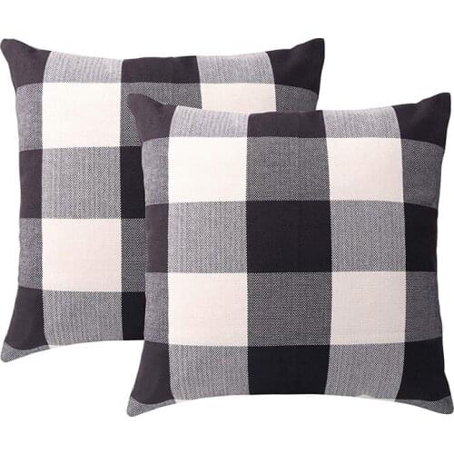 1pc Buffalo Plaid Linen Cushion Cover Decorative Pillow Covers Black White Cotton Plaid Pillowcase Living Room Decor 45x45cm