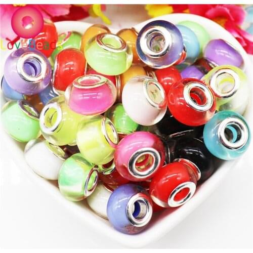 10 Pcs Assorted Color Purple White Pink Blue Red Black Large Hole European Spacer Beads DIY Women Jewelry Fit Pandora Bracelet