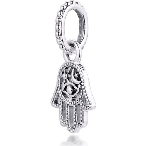 2020 New Fits Europe Bracelet 925 Sterling Silver Protective Hamsa Hand Dangle Charms Metal Beads for Bangle Jewelry Making