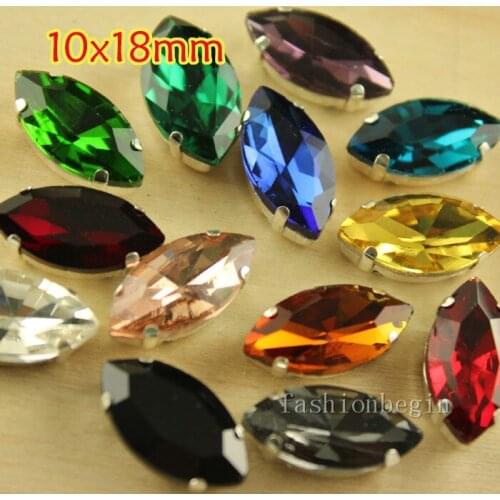 24pcs Glass Rhinestone 18x10 Navette Crystal Fancy Sew On Foiled Element many colors~U choose