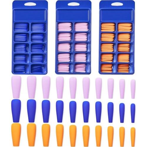 3 Boxes100Pcs/Set Colorful Matte Fake Nail Art Tips Long Ballerina Coffin Nails ABS Full Cover Fasle Nails Manicure Tools
