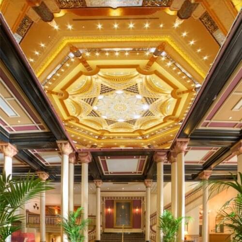 Wellyu papel de parede 3d Customized large murals fashion home decoration European gold diamonds brilliant blue ceiling wall