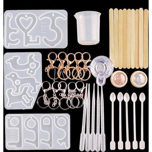 46Pcs Keychain Mold Jewelry Making Silicone Epoxy Resin Casting Sleutelhanger Maken UV Tool Set For DIY Accessories Craft Art