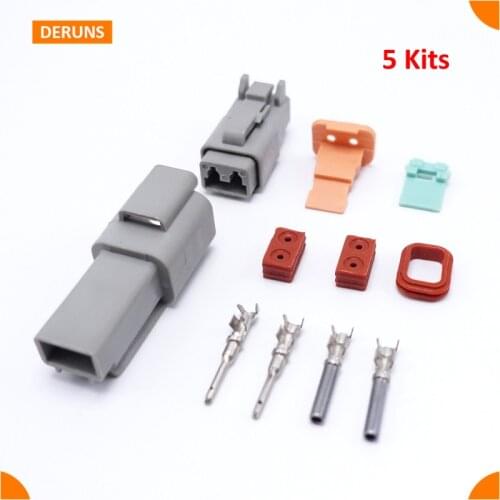 5 Kits 2 Pin/Way Deutsch Auto Super Sealed Waterproof Electrical Wire Connectors Plug Set For Car DT06-2S DT04-2P