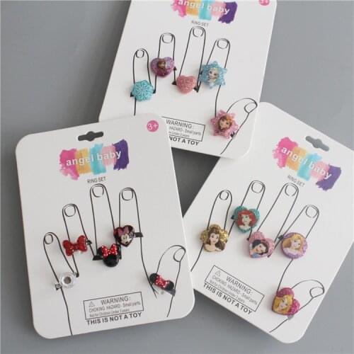 5pcs/set Disney Frozen Aisha adjustable Ring Mickey Minnie Cartoon Princess Ring Cute Child Dress Up Ring Birthday Gifts