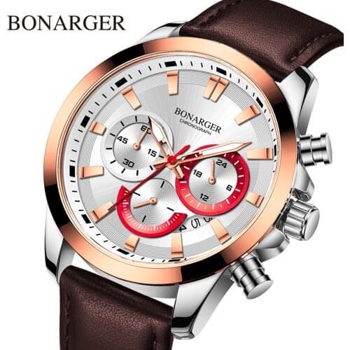 2021 New Leather Mens Watch Top Brand Fashion Waterproof Watch For Men Sport Chronograph Date Quartz Business Wirstwatch