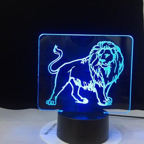 Male Lion Image Colorful LED 3D Vision Night Light Touchment Control Color 3D Night Lamp Desk Light Dropshipping Home Decor