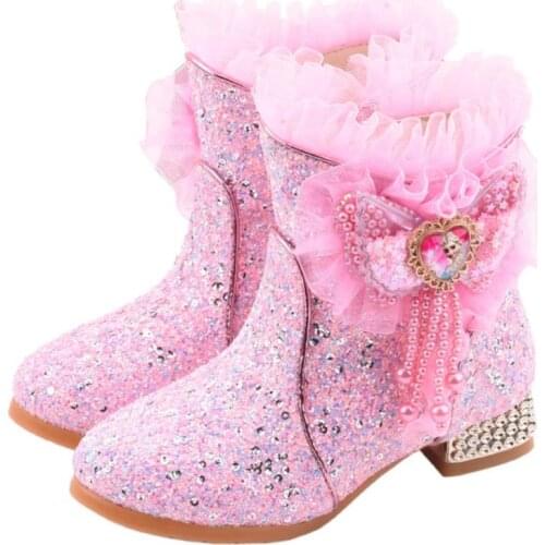 Kids Cartoon Frozen Boots Autumn Winter New Girls Princess High Heel Boots Girls Fashion Elsa Children Shoes Disney