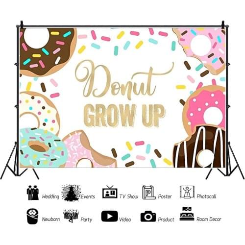 Girls Candy Donut Grow Up Backdrops Artistic Photos Background Decorations for Kids Birthday Party Photography Props