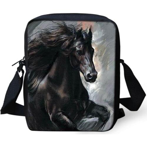 Friesian Horse Print Messenger Bag for Teenager Girls Boys Shoulder Bags Women Kids Mini Satchel Crossbody Purse Bags
