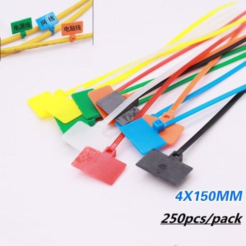 250Pcs/Bag Cable Tie 4*150mm Nylon Signage Cable Ties Tag Labels Plastic Loop Ties Markers Cable Tag Self-locking Zip Ties