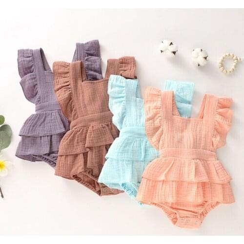 Newborn Infant Baby Girl Sleeveless Ruffle Bowknot Bodysuits Jumpsuit One Piece Backless Bodysuits Outfits Baby Clothing 0-18M