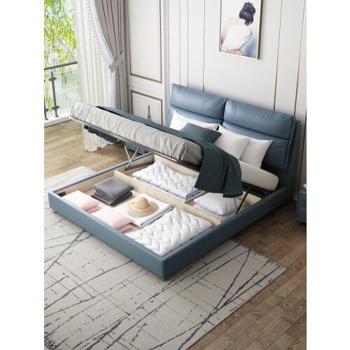 Leather bed modern simple 1.8m bedroom double bed master bedroom wedding bed Nordic simple bedroom soft bag bed