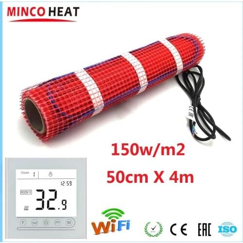 MINCO HEAT 50cmX4m 220V 150W/m2 Warm Floor Heating Mat Under Tile 2m2 with WiFi Thermostat Selection