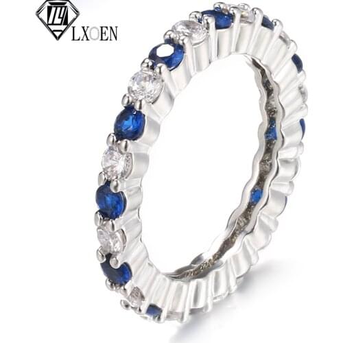 Fashion White Color Inlay Blue Round Shaped Cubic Zirconia Ring for Women Wedding Engagement