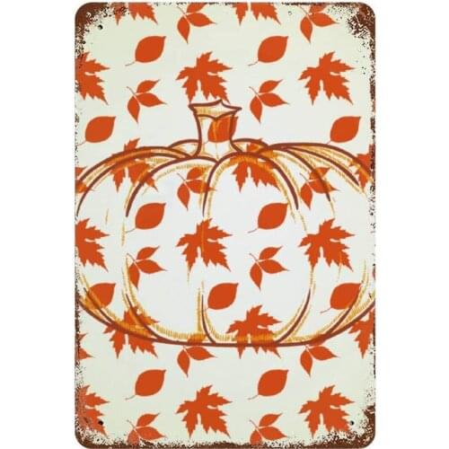NoBrands Vintage Retro Metal Tin Sign Wall Decor Art Thanks Giving Maple Leaves Pumpkin Lines Art Home Decor Plaque Poster Man