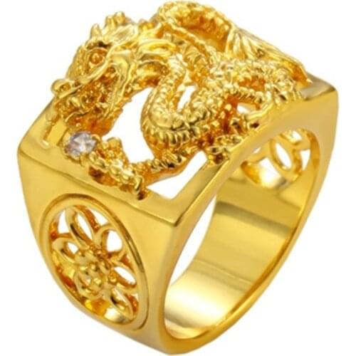 2021 New Fashion Hollow Dragon Lotus Mens Ring Wedding Engagement Ring Gold Color Luxury Jewelry Personality Punk Knuckle Rings