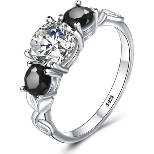 New Fower 925 Sterling Silver Fine Jewelry Engagement Black Spinel Round Engagement Ring for Women Anillos Mujer G090