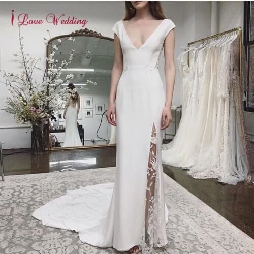New Arrival 2020 Deep V Neck Bridal Wedding Dress Custom made Open Back Trumpet Mermaid Wedding Gown Vestido de novia