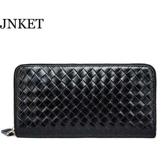 JNKET New Mens Long Wallet Cowhide Wallet Handbag Large Capacity Zipper Wallet Card Holder Wallet Clutch Bag