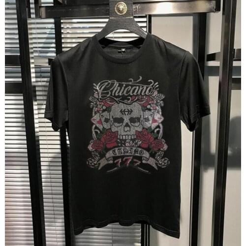 Casual top tees Men Slim Fashion MenS High Quality Rhinestone tshirt drop shipping