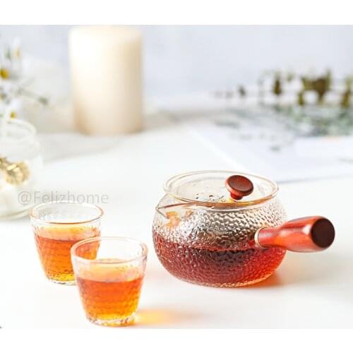 Hammered side handle teapot heat-resistant glass teapot small green mandarin teapot thickening teapot Kung Fu tea set
