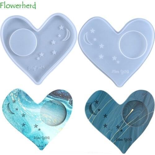 DIY Crystal Epoxy Mold Heart Shaped Star Candle Holder Coaster Multi-purpose Silicone Mold Candle Making Resin Mould Clay Mold