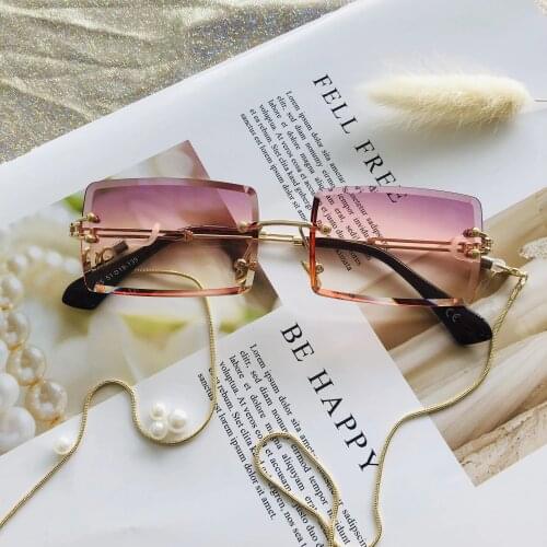 Fashion Rimless Sunglasses Women 2021 Trendy Small Rectangle Sun Glasses Summer Traveling Style UV400 Retro Shades 89013
