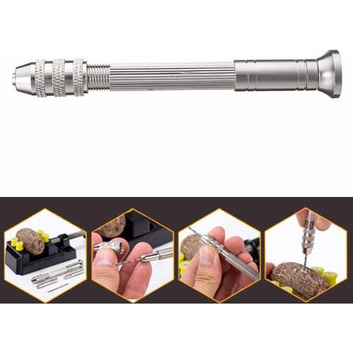 DIY Woodworking Drilling Rotary Tools Manual Aluminum Alloy Micro Hand Drill Non-slip Handle with 10pcs Drill Bits