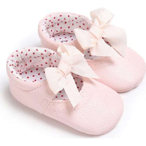 Cute Newborn Baby Pu Leather Shoes Bowknot Princess Toddler Shoes Slip into Prewalkers 0-18 M