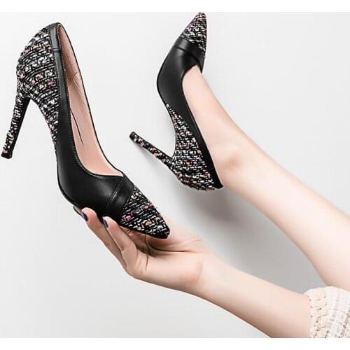 Spring New Large Size Small Size Color Matching Pointed Stiletto High Heel Work Shoes Banquet Dress All-match Womens Single Shoe