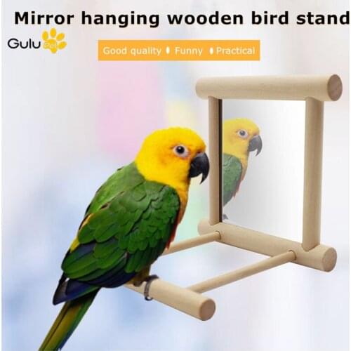 Parrot Fun Toys Bird Mirror Cage Stand Pet Bird Mirror Wooden Stand Small Parrot Supplies