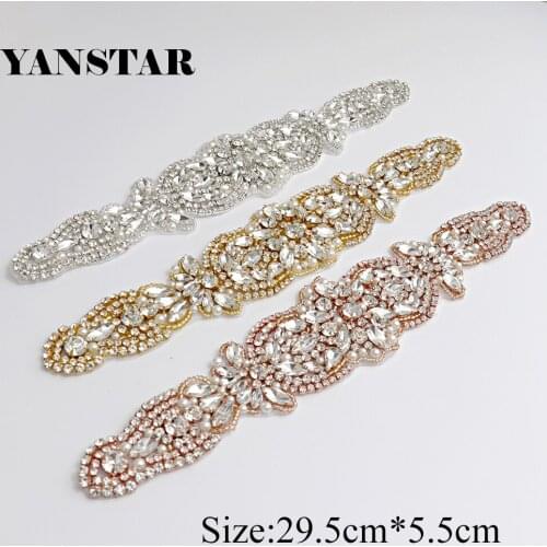 YANSTAR Wholesale 5PCS Bridal Belt Hand Beaded Sewing Rhinestone Applique Iron On For Wedding Dresses Belt YS959