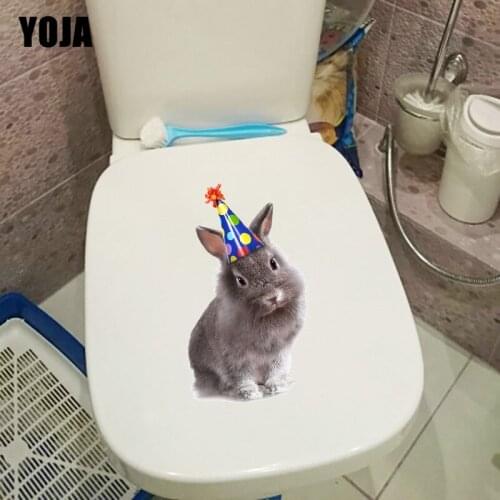 YOJA 14.5×24.1CM Cute Birthday Hat Bunny Home Kids Room Wall Decoration Decal Toilet Stickers T1-3258