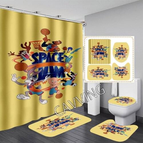 CAVVING 3D Print Space Jam Shower Curtain Waterproof Bathroom Curtain Anti-slip Bath Mat Set Toilet Rugs Carpet Home H02