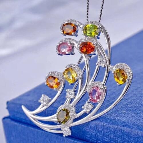 Dual-use jewelry, natural tourmaline brooch, beautiful colors, 925 silver, natural gemstones, certificate