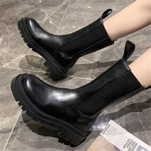 Women Chunky Heel Warm Boots Woman Shoes Autumn Winter Designer Chelsea Boots Female Platform Boots Ladies Fashion Mid Calf Boot